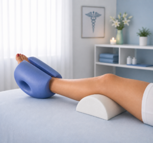 Jambe en positionnement pour séance de kinésithérapie