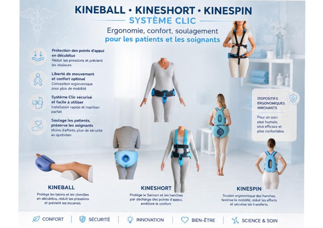 présentation sté Affiche dispositifs ergonomiques Kineball, Kineshort et Kinespin