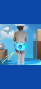 Sous-vêtement absorbant bleu porté de dos
