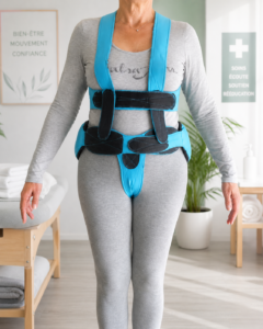 Femme portant une orthèse de maintien postural