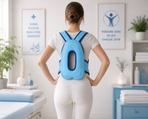Femme portant correcteur de posture en cabinet