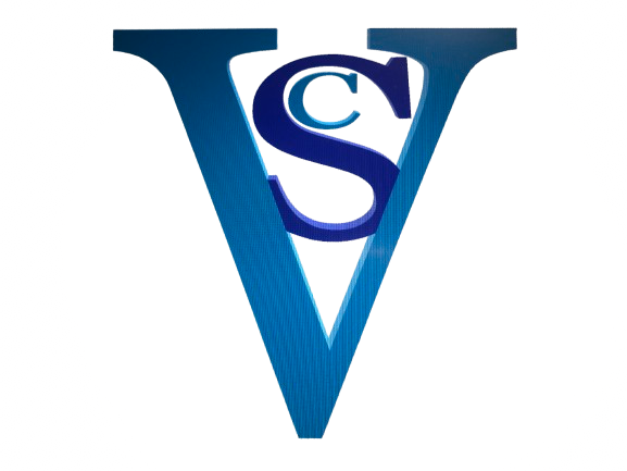 Logo bleu avec lettres V et S stylisées