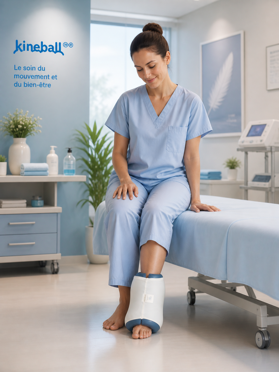 kineball soignante Professionnelle de santé utilisant un appareil thérapeutique cheville