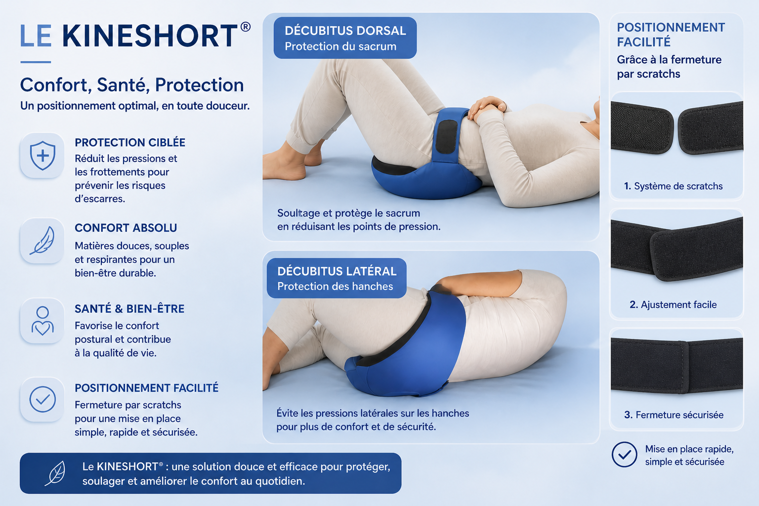 kineshort Coussin médical Kineshort pour protection du sacrum